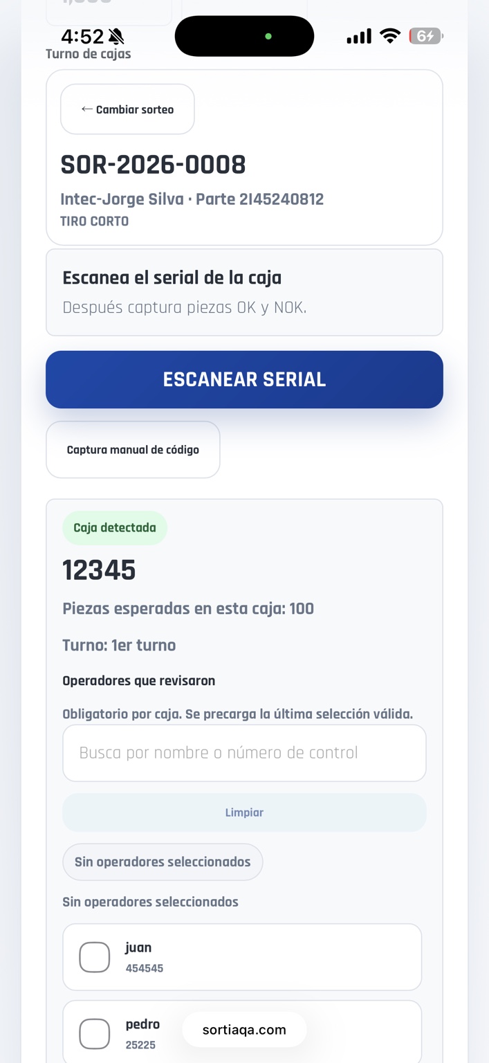 Registro de operadores y serial detectado