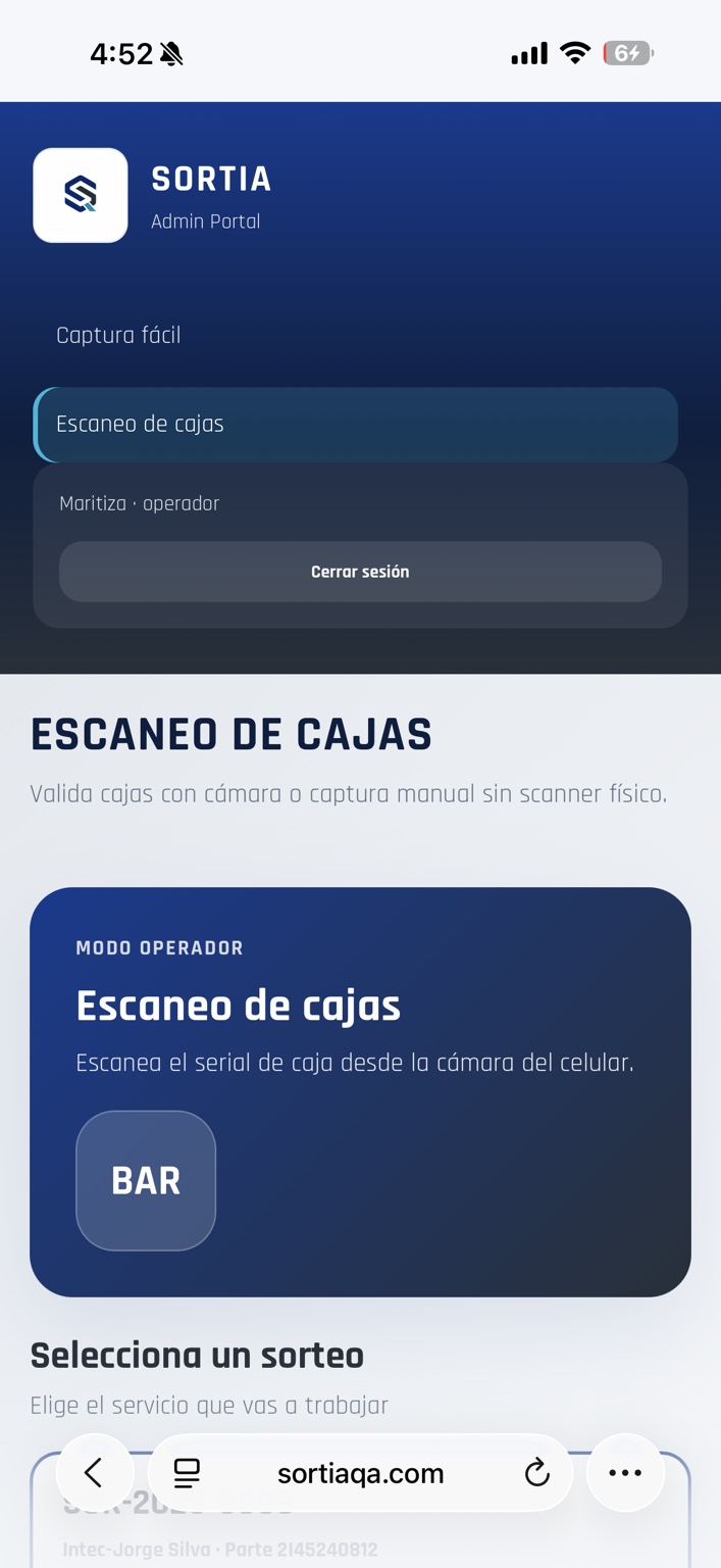 Menú móvil de escaneo de cajas